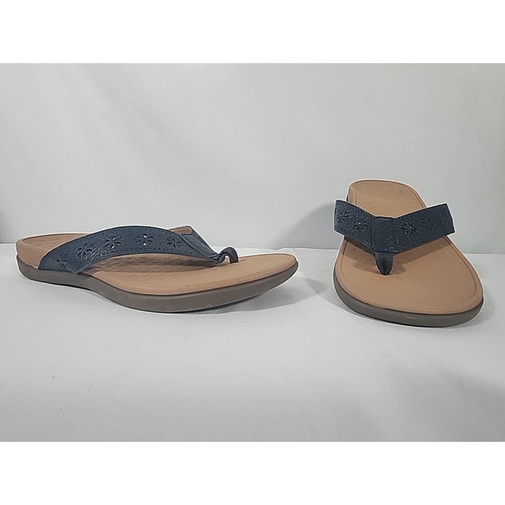 Vionic Shona Leather Sandals Flip Flops Arch Support Comfort Navy‎ Women Size 11